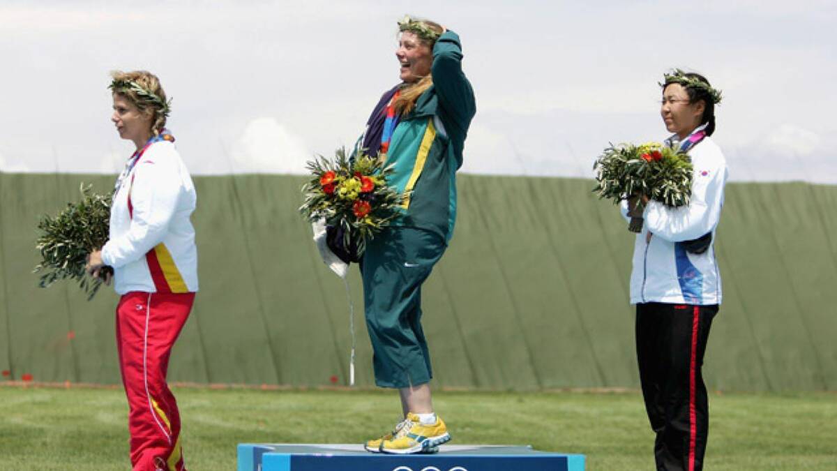 On the podium: Suzy Balogh triumphed in Athens by four points. Photo: Australian Olympic Committee.