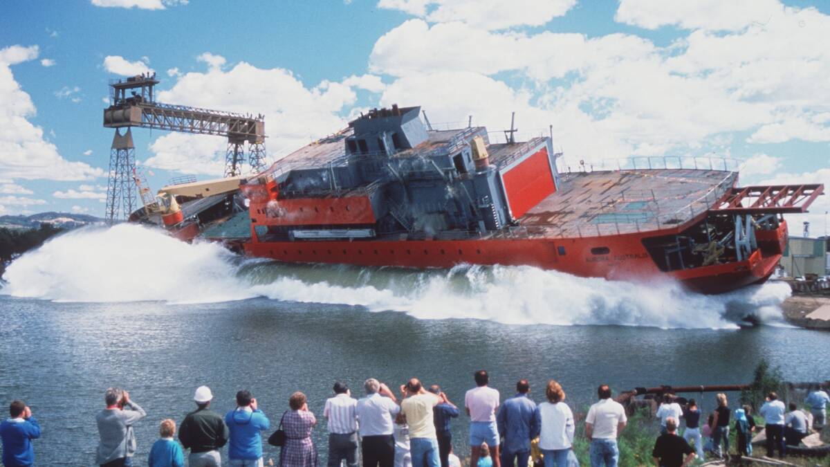 Aurora Australis launch Carrington Slipways Newcastle 18 Sept 1989. PHOTO: AAD