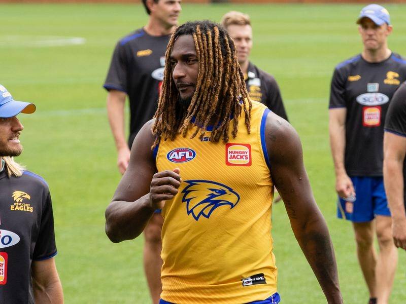 Nic Naitanui (c) is close to making an AFL return for the Eagles after a second knee reconstruction.