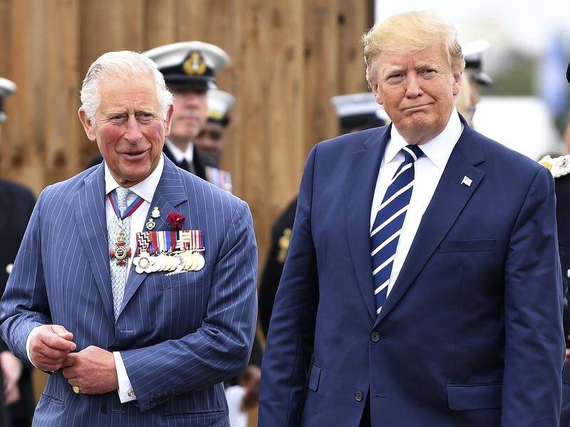 US President Donald Trump says he met with Prince Charles (L), who he called the "Prince of Whales".