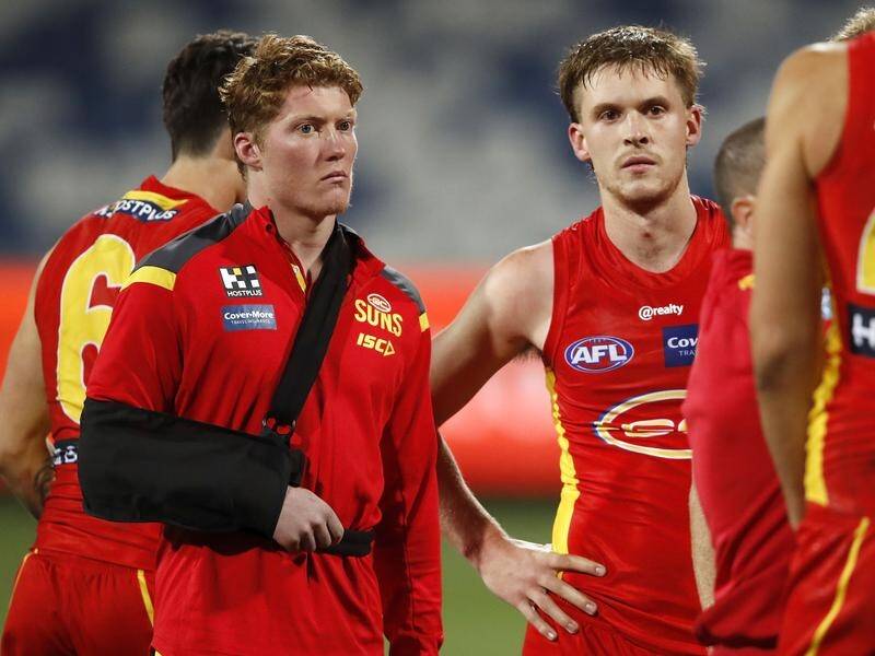 Gold Coast's early AFL Rising Star fancy Matt Rowell suffered a shoulder injury against Geelong.