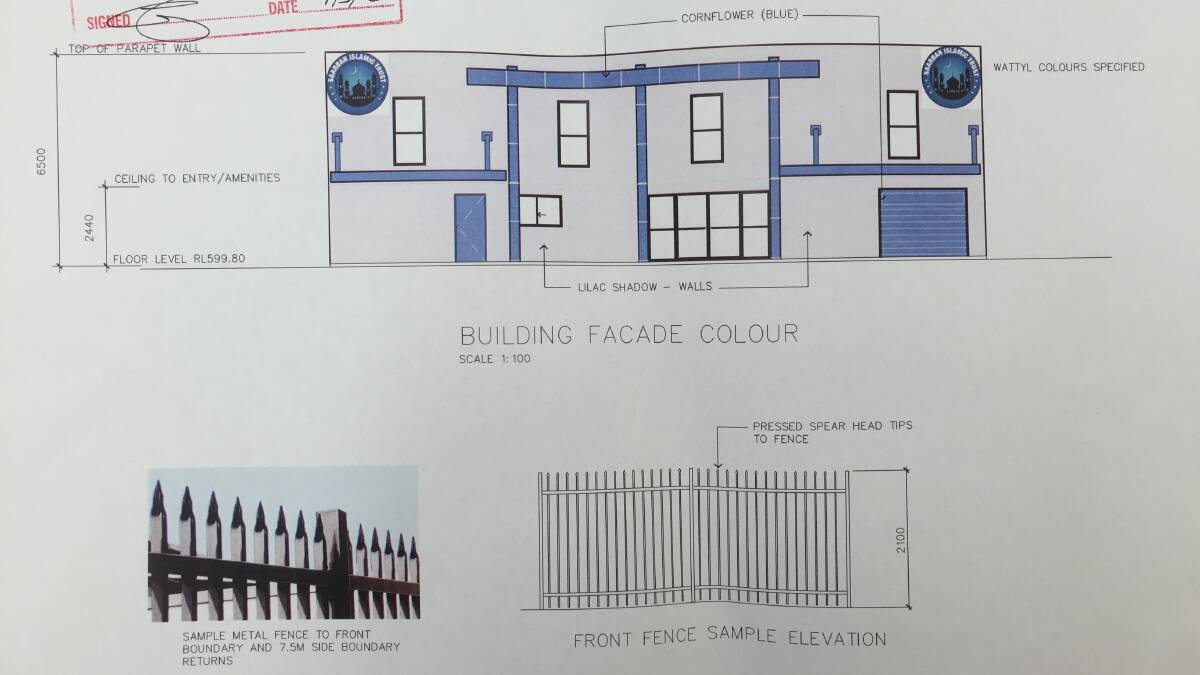 Elements of a development application for a mosque in Queanbeyan.