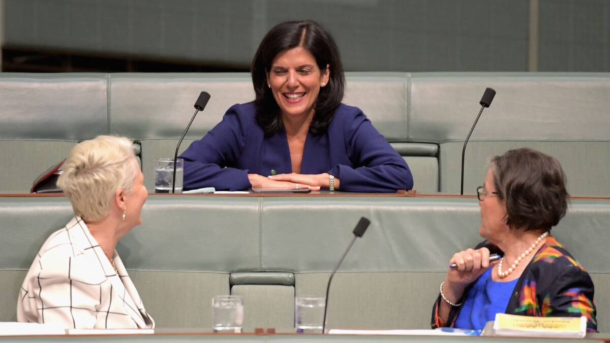Julia Banks (centre) sits on the crossbench for the first time after announcing her resignation from the Liberal Party in 2018. Picture: Getty Images