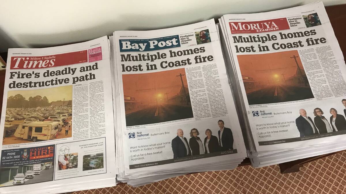 Hundreds of copies of the January 1, 2020, editions of the Bay Post, Moruya Examiner and Milton-Ulladulla Times newspapers never made it to readers on the NSW South Coast.