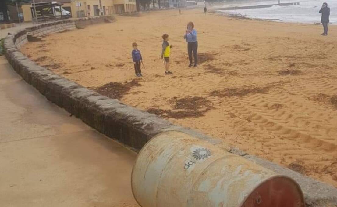 RUBBISH: The 44-gallon drum that washed up on Collaroy Beach. Picture: Northern Beaches Clean Up Crew