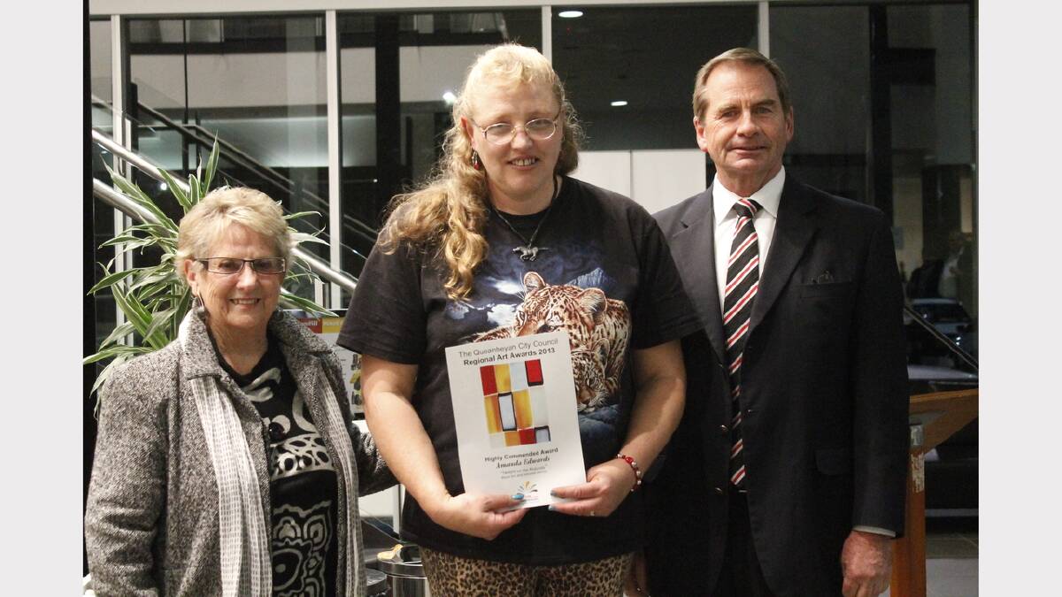 Highly Commended Award winner Amanda Edwards with judge Anita McIntyre and mayor Tim Overall.